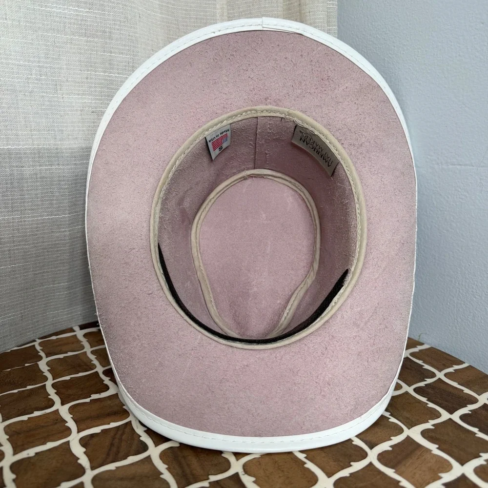 American Hat Makers Leather Cowboy Hat Braided Trim Pink Women's S 6 3/4-6 7/8